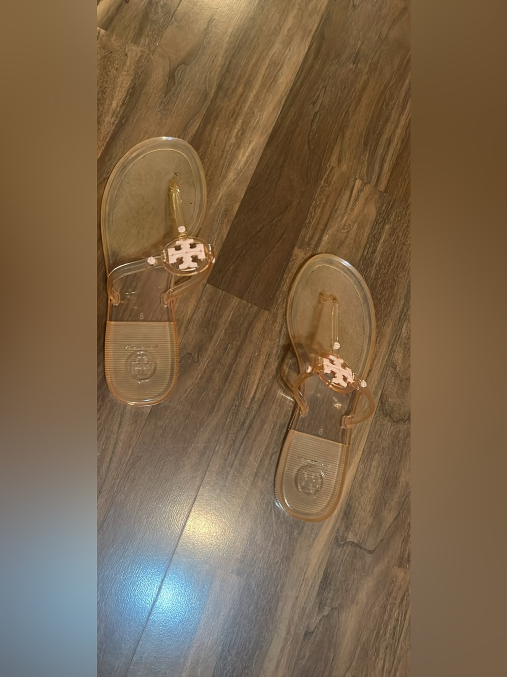 Tory Burch Pink Transparent Jelly Logo Thong Sandals